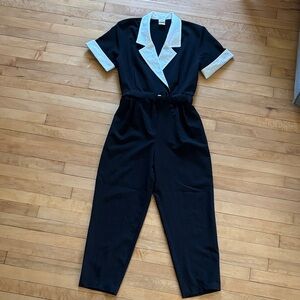 Vintage Black and White Belted Jumpsuit EUC